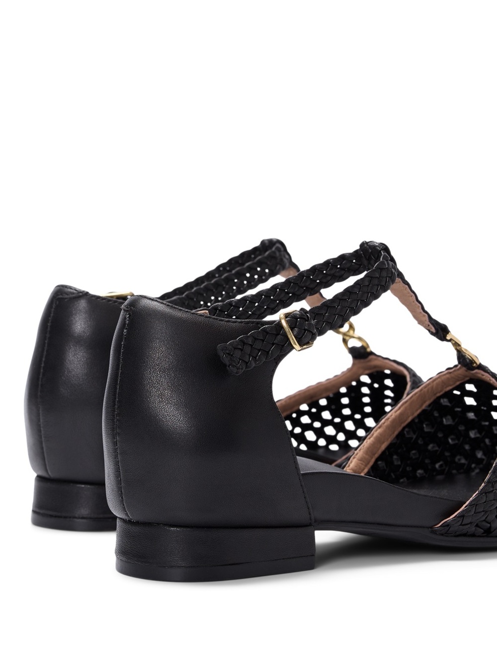 Black Leather Bared Avocet Woven Flats - Picture 3 of 11